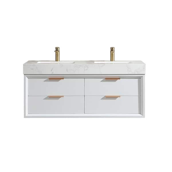 Unbranded 48 in. W x 21 in. D x 21 in. H Floating Bath Vanity in White with White Engineer Stone Top