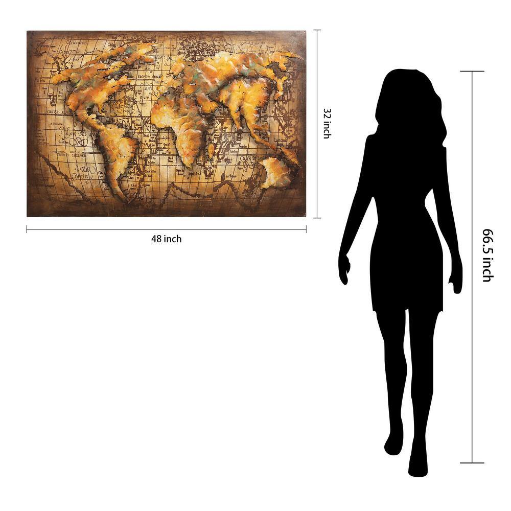 Empire Art Direct 3D Mixed Media Iron World Map Wall Sculpture