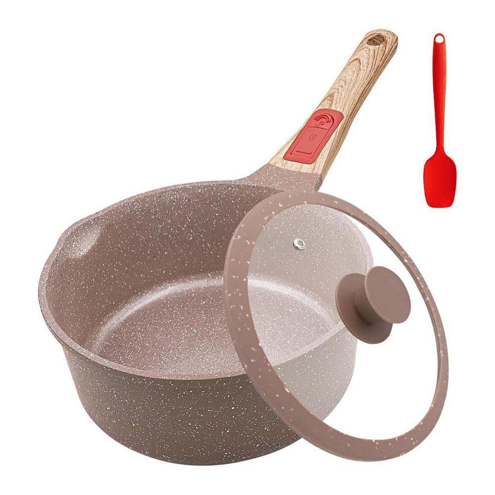 Ceramic Nonstick 2.3 qt. Sauce Pan Cast Aluminum in Brown with