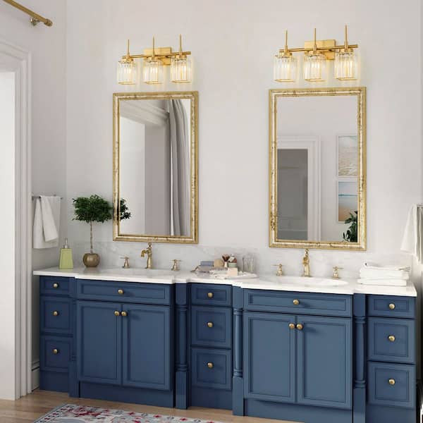 ZYZWMB 19.7 in. 3-Light Brushed Gold Dimmable Crystal Bathroom