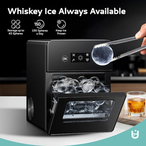 EUHOMY - 12.6 in. 22 lbs. Whiskey Ball Shaped Cocktail Ice Portable Countertop Ice Maker in Black with Auto-Cleaning