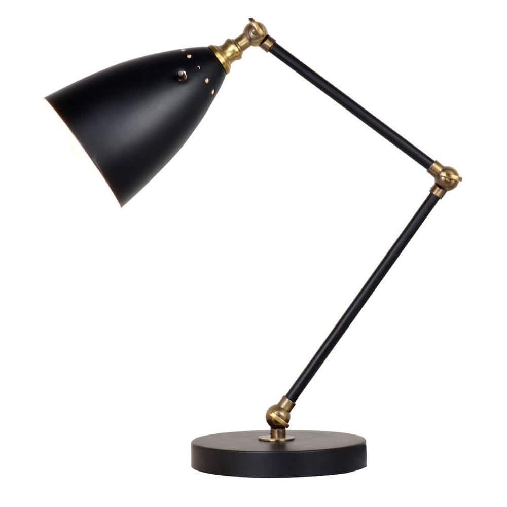 16 in. Black with Brass Desk Lamp
