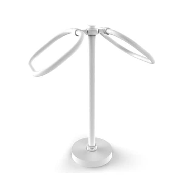 Allied Brass Freestanding 2-Ring Oval Towel Ring with Groovy Accents in Matte White