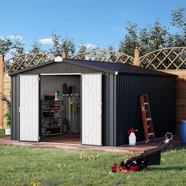 Zeus & Ruta 14 ft. W x 10 ft. D Metal Storage Shed with 2-Doors