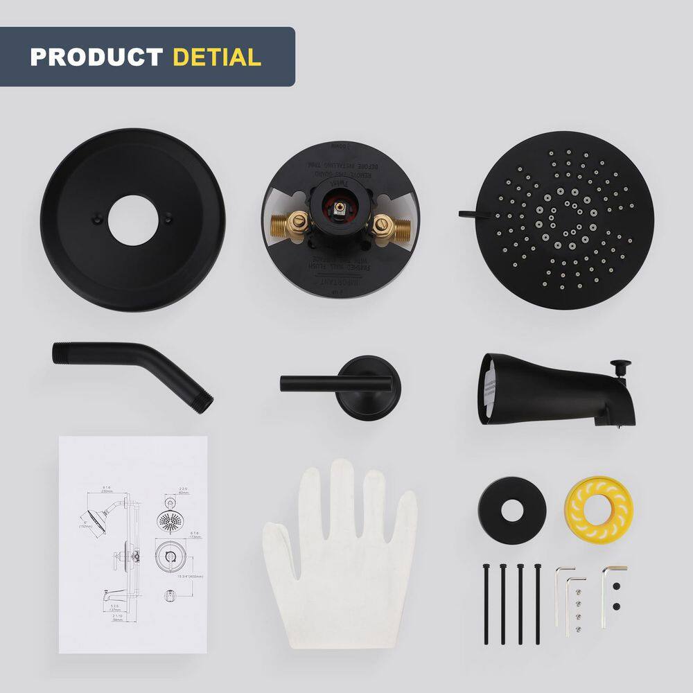 Matte Black Wall Mounted Single-Handle Shower Faucet Set