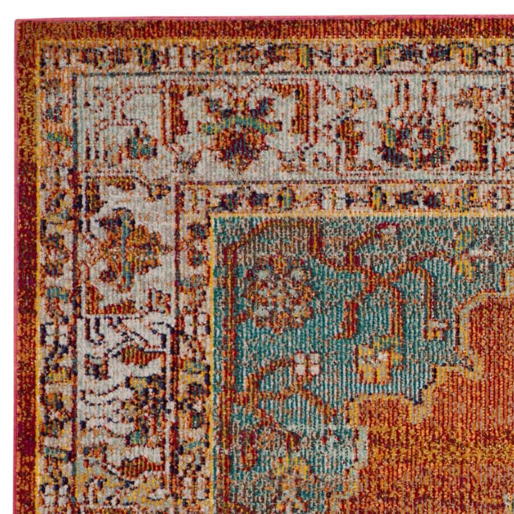 Reversible Orange and Light Blue Synthetic Rectangular Area Rug