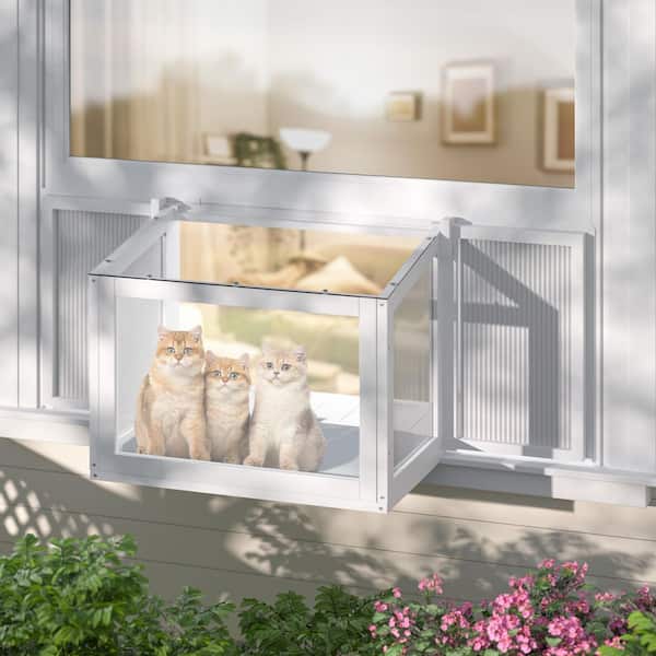 VEIKOUS Cat Window Box Indoor Cat Perch with Transparent Top and Bug-Proof Mesh for Sunbathing and Napping