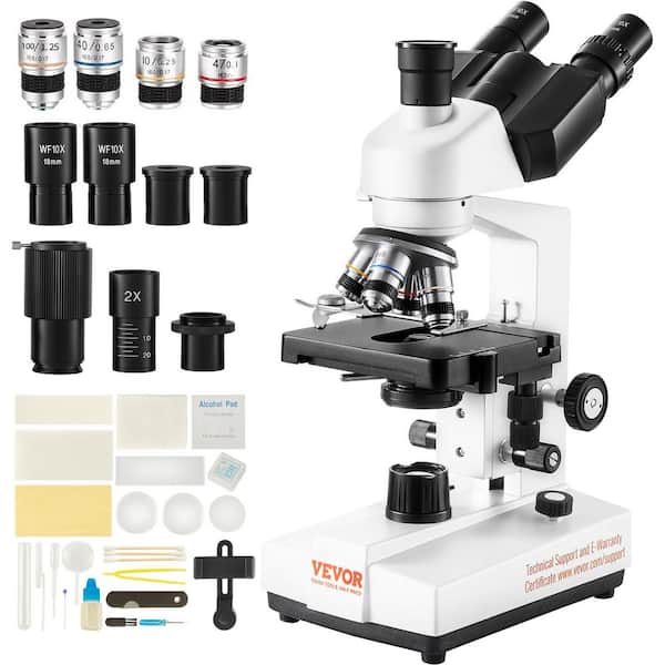SVOPES Trinocular Compound Microscope, 40X-5000X Magnification, 2-Layer Mechanical Stage, LED Illumination with Slides