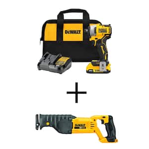 Shop DEWALT Impact Ready Right Angle Drill Attachment & Brushless 20-volt  Max 1/4-in Variable Speed Brushless Cordless Impact Driver (2-Batteries  Included) at