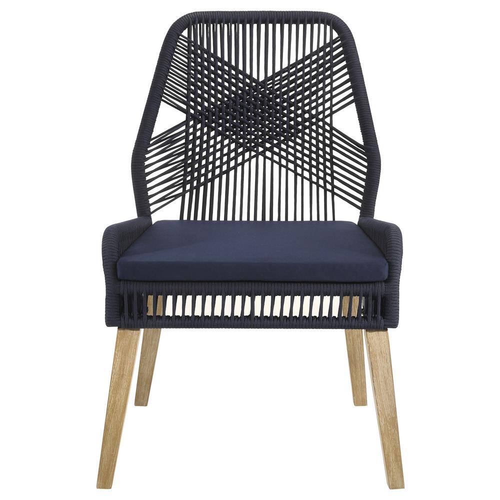 Navy Blue Woven Rope Upholstered Side Chair with Mahogany Legs