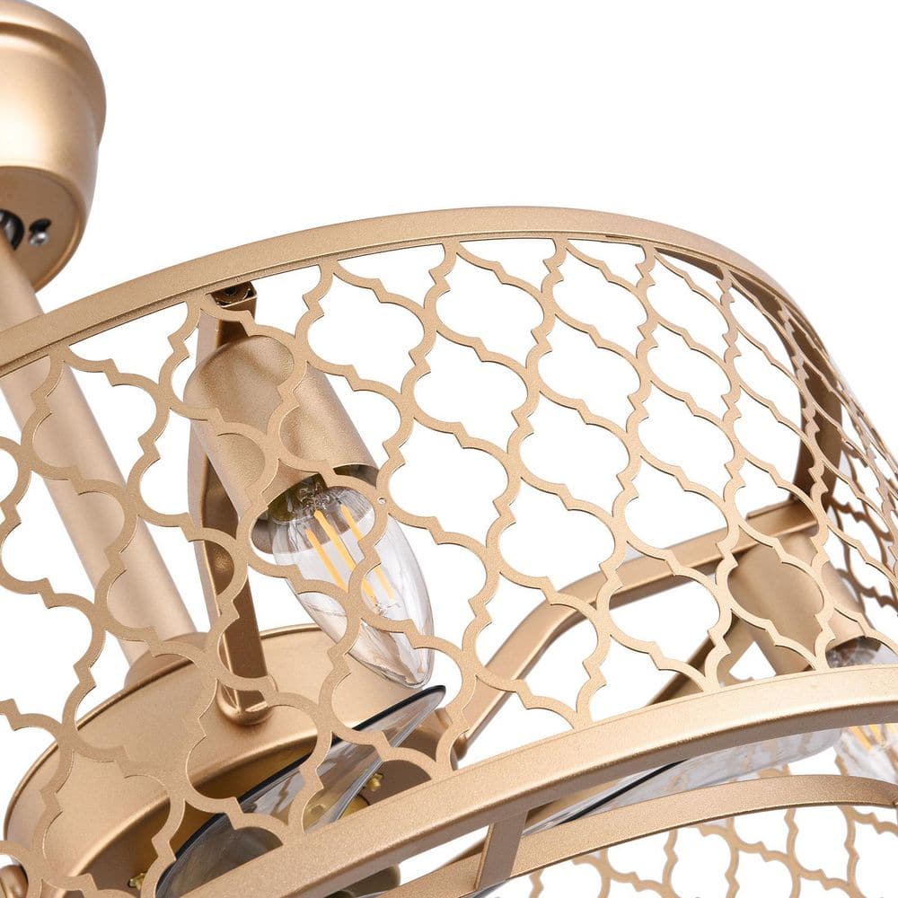 20-Inch Gold Metal Caged Ceiling Fan with Remote and Lighting