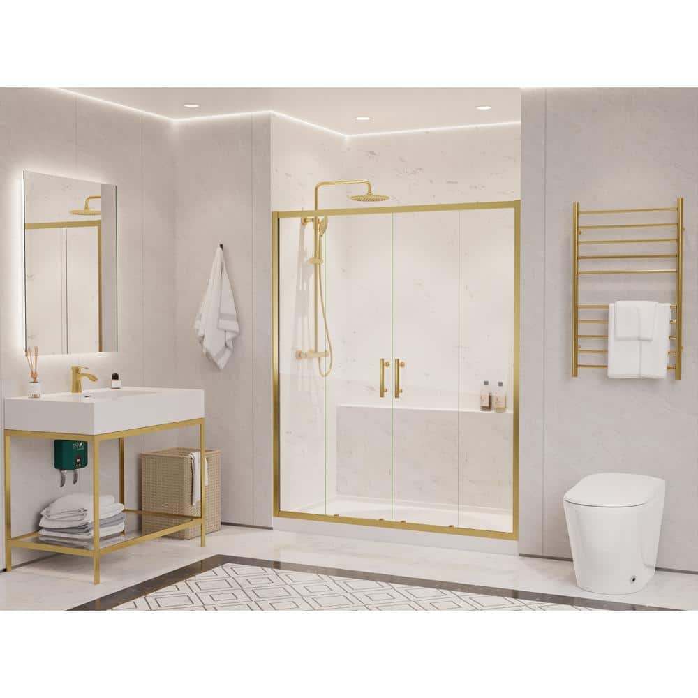 Brushed Gold Framed Double Sliding Shower Door with Clear Glass