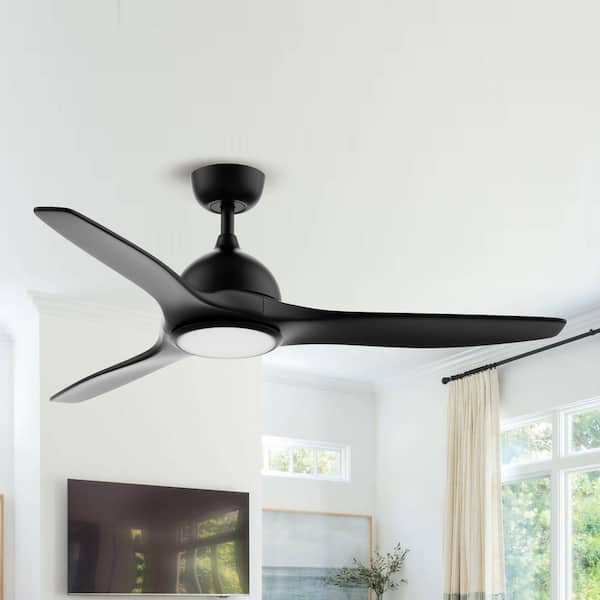 52 in. Integrated LED Indoor Modern Propeller Matte Black 3 Blade Ceiling Fan with Light and Remote Control