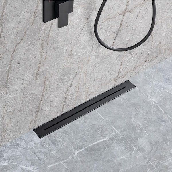 24 in. Stainless Steel Linear Shower Drain with Square Pattern Drain Cover in Matte Black
