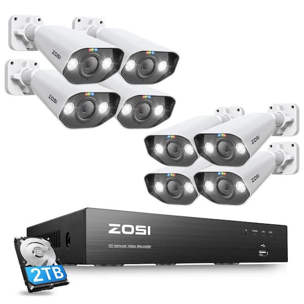 8-Channel 8MP PoE 2TB NVR Security Camera System with 8 Wired 8MP Spotlight Cameras, 2-Way Audio, AI Motion Detection