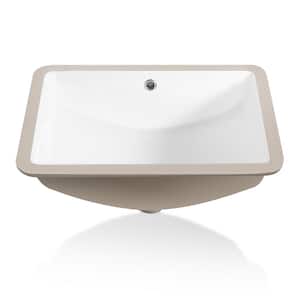 21 in. Undermount Single Bowl Ceramic Rectangular Bathroom Sink in White with Scratch Resistant