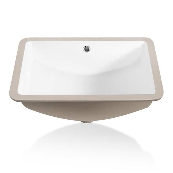 Sinber 21 in. Undermount Single Bowl Ceramic Rectangular Bathroom Sink in White with Scratch Resistant