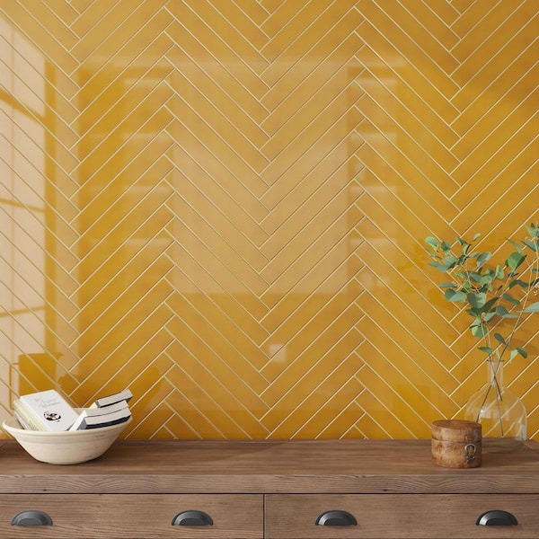 Horizonte 2 in. x 8 in. Glossy Honey Ceramic Subway Wall Tile Sample