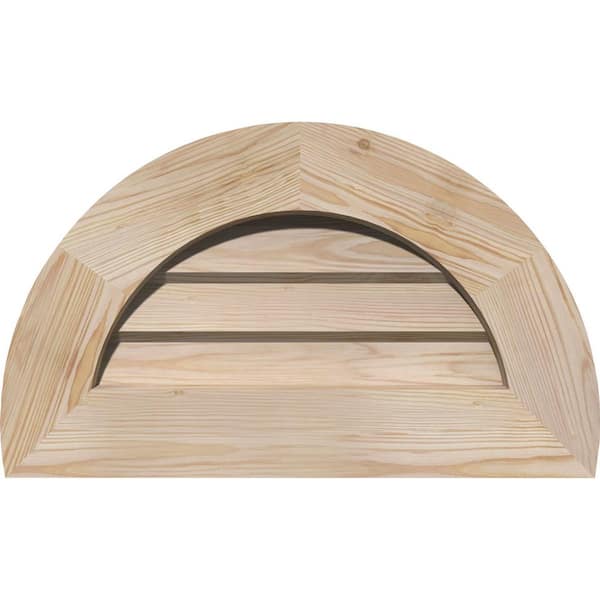 Ekena Millwork 19 in. x 12 in. Half Round Unfinished Smooth Pine Wood Paintable Gable Louver Vent