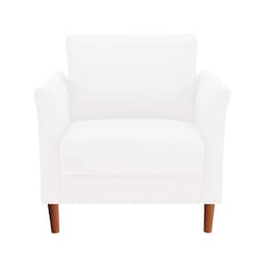 White Living Room Accent Chair, Mid Century Single Sofa Chair with Flared Arm, Comfy Linen Fabric Cushion, Wooden Leg