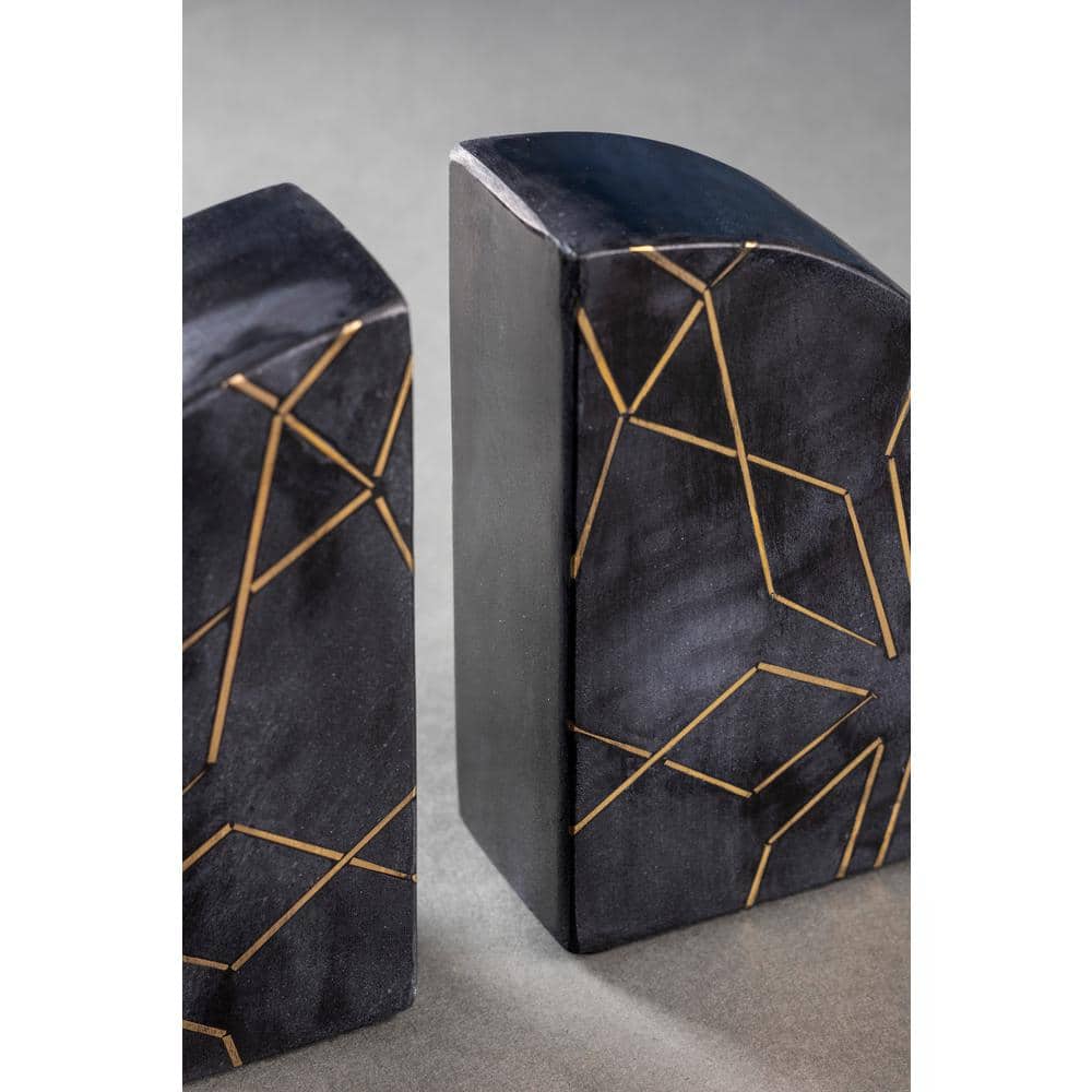 Enchant Black Marble Bookends with Gold Inlay, Set of 2