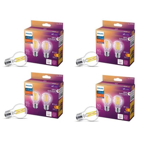60-Watt Equivalent Ultra Definition G16.5 Clear Dimmable E26 LED Light Bulb Soft White Warm Glow 2700K (2-Pack)
