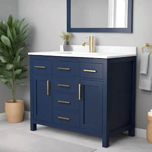 Beckett 42 in. W x 22 in. D Single Vanity in Dark Blue with Cultured Marble Vanity Top in White with White Basin