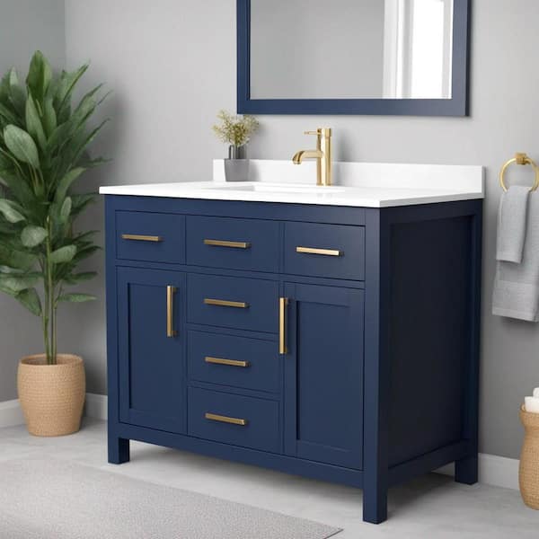 Wyndham Collection Beckett 42 in. W x 22 in. D Single Vanity in Dark Blue with Cultured Marble Vanity Top in White with White Basin