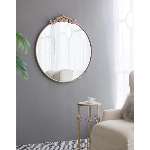 Iron and Glass Embellished Edgy Golden Round Mirror Wall Decor, For Home,  Size: 29 X 1