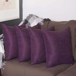 Decorative Farmhouse Purple 18 in. x 18 in. Square Solid Color Throw Pillow Set of 4