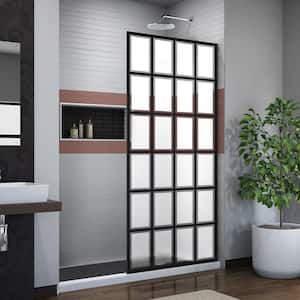 French Linea Rhone 34 in. x 72 in. Frameless Fixed Shower Screen in Satin Black Without Handle