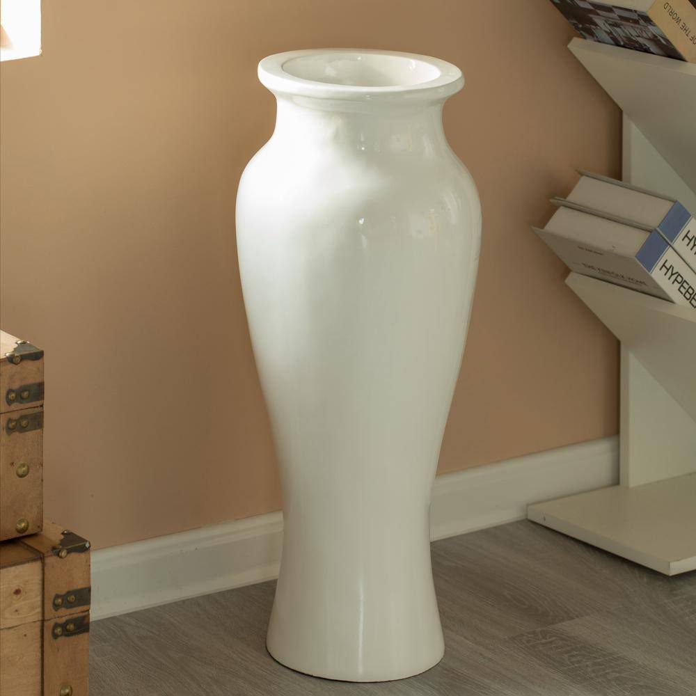 Tall White Fiberglass Trumpet Floor Vase