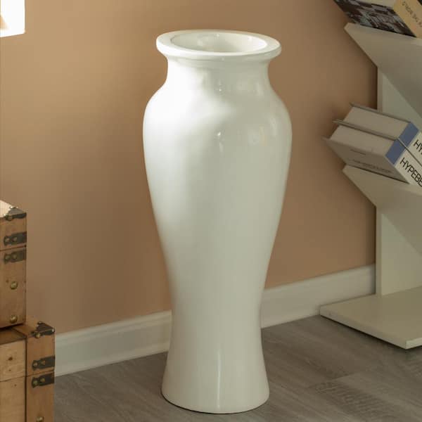 White Fiberglass 24 inch for Entryway and Living Room Uniquewise Modern Dining Trumpet Floor Vase 