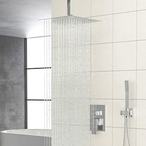 2-Handle Ceiling Dual Shower Faucet 16 in. Square Shower Head 1.8 GPM Shower System in Chrome (Valve Included)