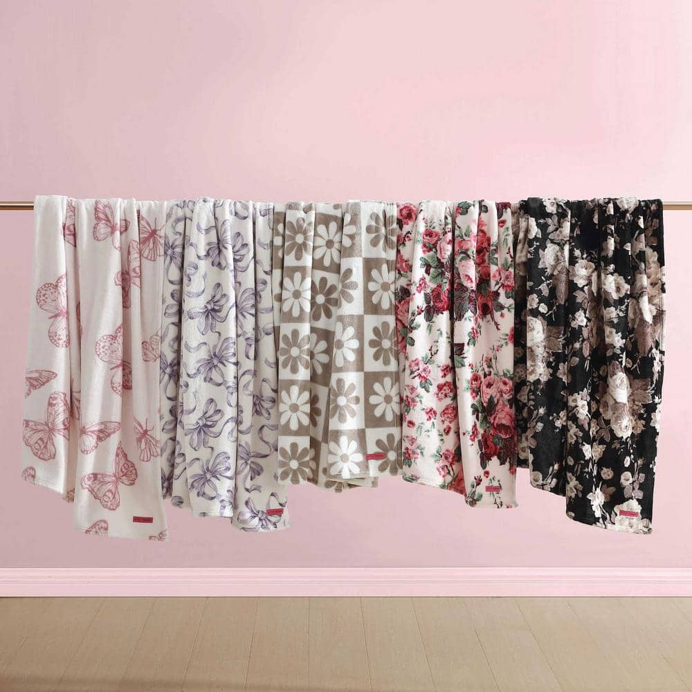 Ultra Soft Pink and Floral Fleece Reversible Throw Blanket