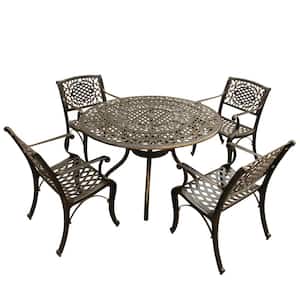 Ornate Traditional 5-Piece Bronze Aluminum Outdoor Dining Set with 4-Chairs
