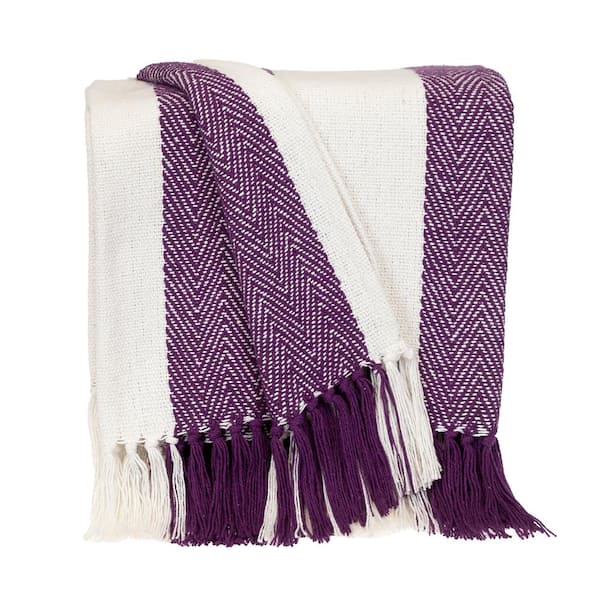 Transitional Stripe Purple Rectangle 60 in. x 50 in. Throw Blanket
