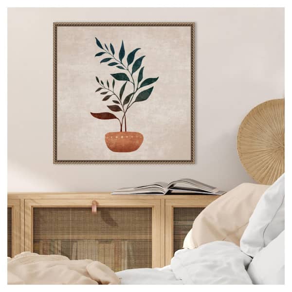 Double Branches in a Vase by Emel Tunaboylu Floater Frame Canvas Home Wall Art Print 22 in. x 22 in.