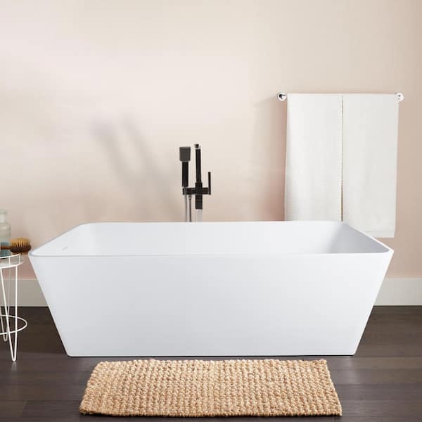 Vanity Art Bretagne 59 in. Solid Surface Resin Stone Flatbottom Freestanding Bathtub in Matte White