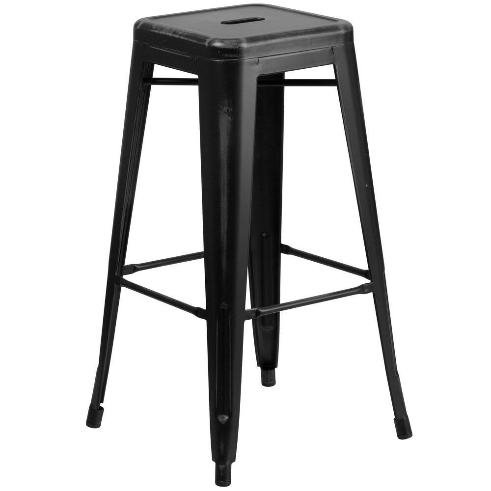 Flash Furniture 30 in. Distressed Black Metal Bar Stool ETBT350330BK