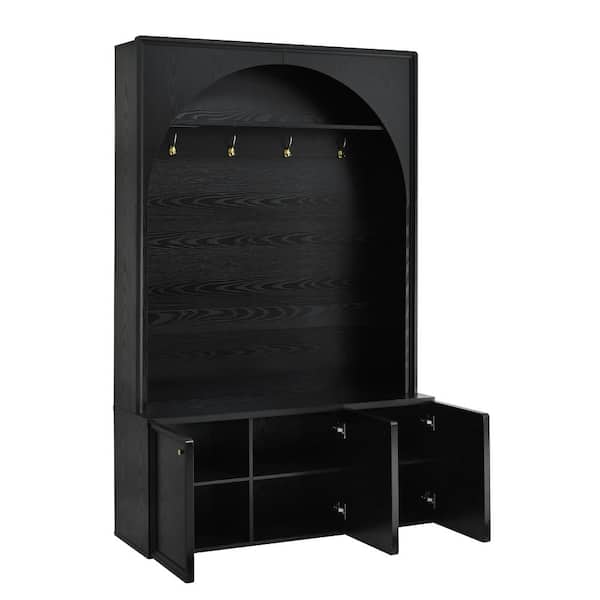 Nestfair 3-in-1 Black Hall Tree with 8 Hooks, Open Compartments