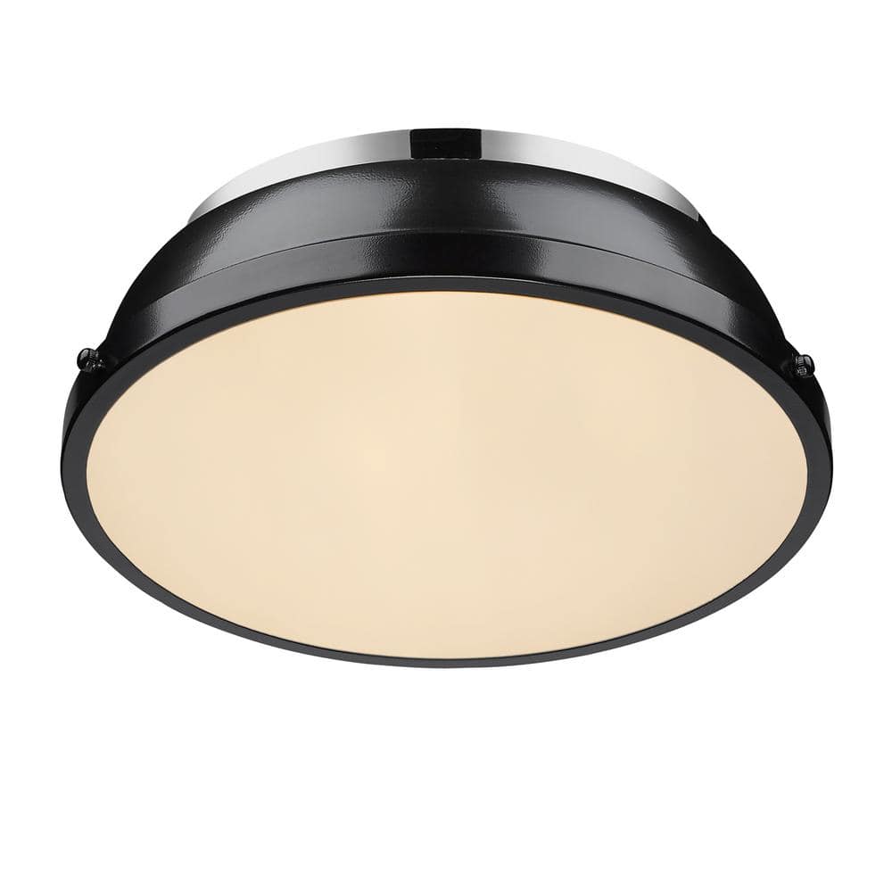 14" Chrome and Black Glass Flush Mount Light
