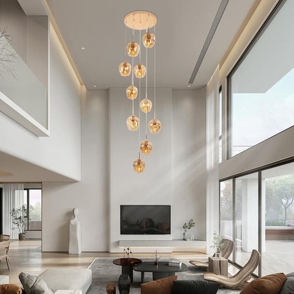 OUKANING 40-Watt 10-Light Gold Modern Pendant Light with Cognac