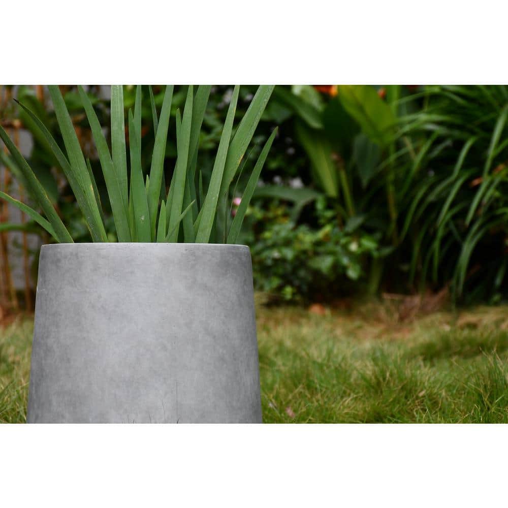 Large Gray Lightweight Concrete Round Planter for Indoor/Outdoor Use