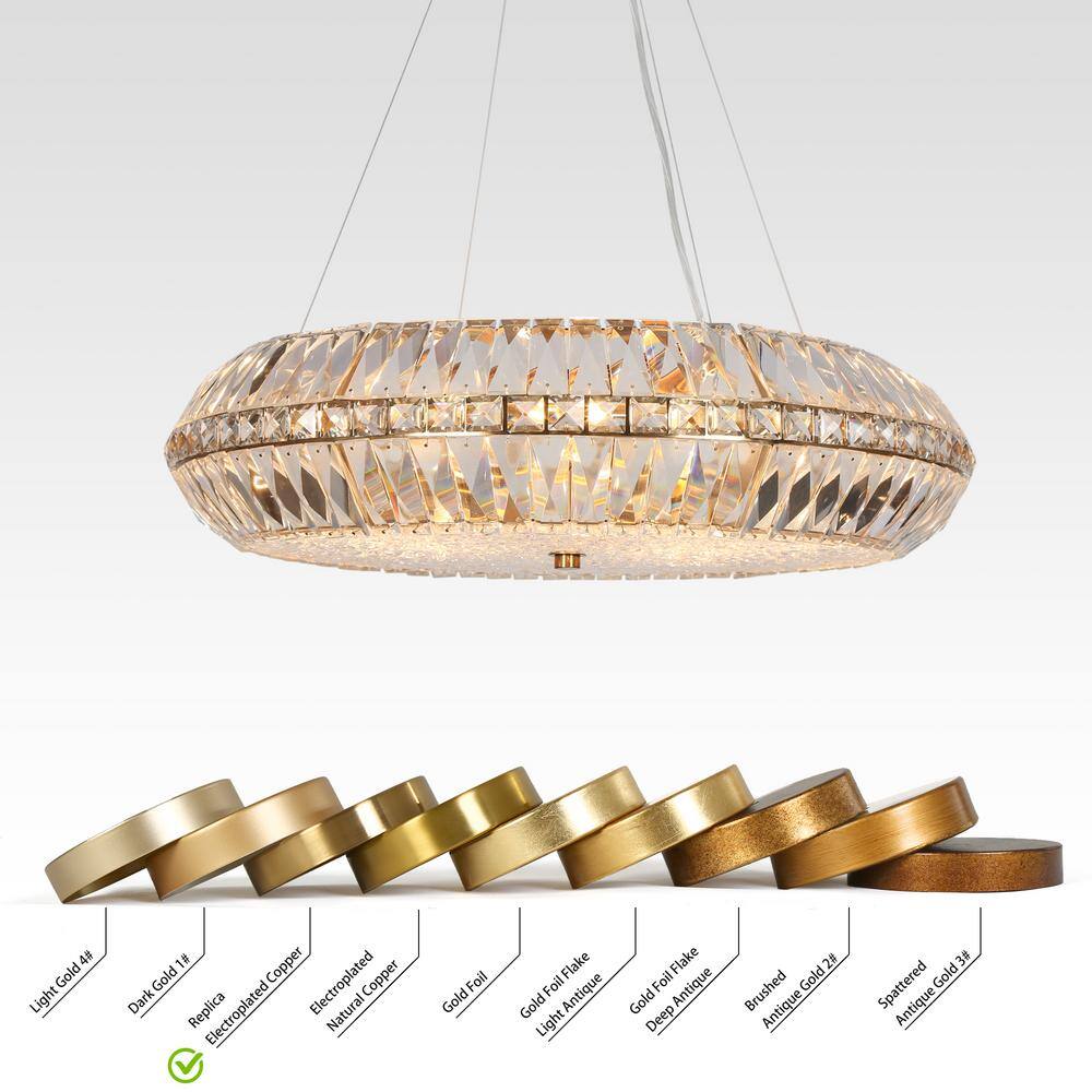 Gold Brass Crystal 10-Light Drum Chandelier