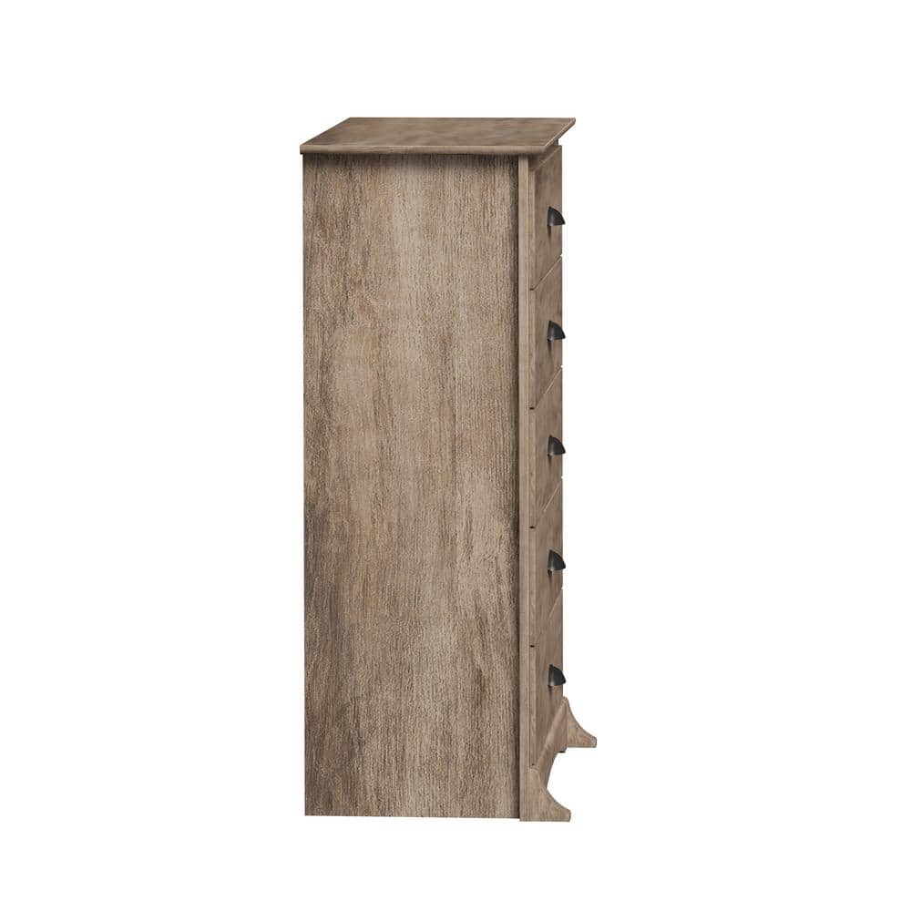 Coastal Drifted Gray 5-Drawer Compact Dresser with Vintage Touch