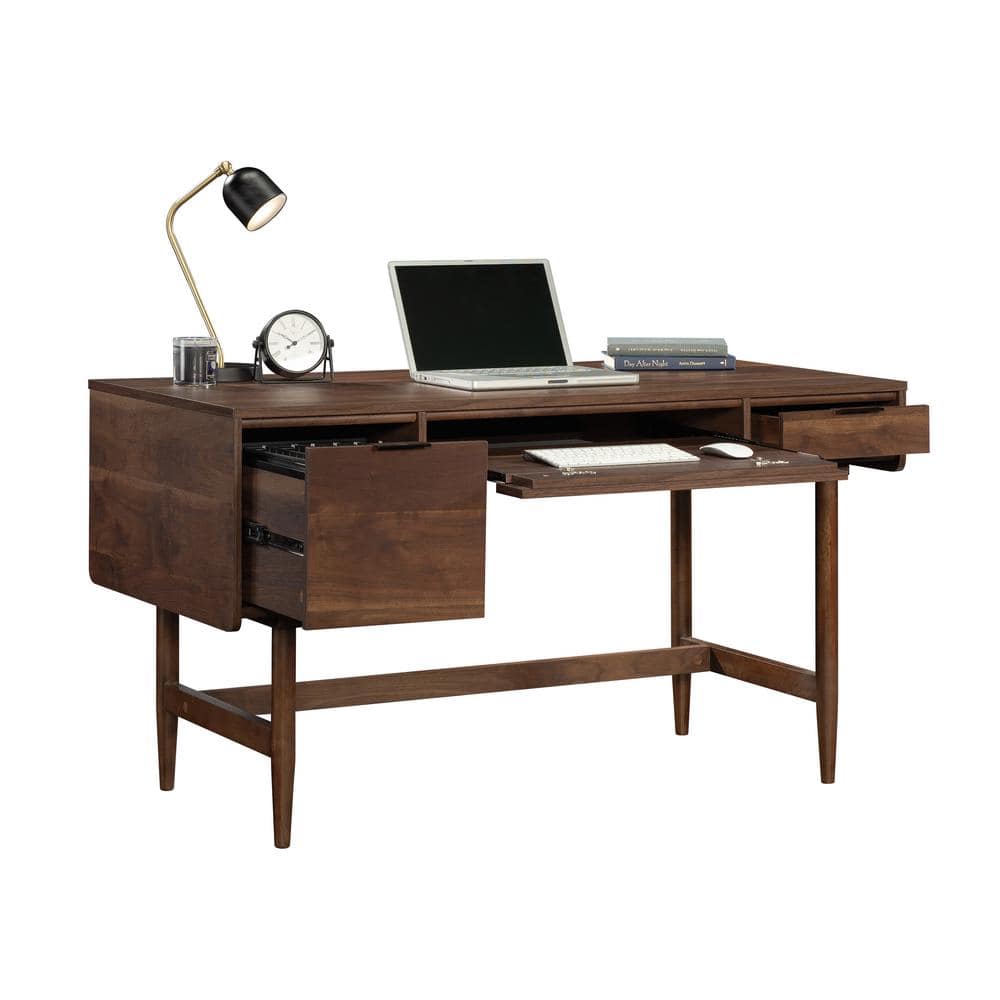 Grand Walnut Mid-Century Modern Desk with Drawer and Keyboard Tray