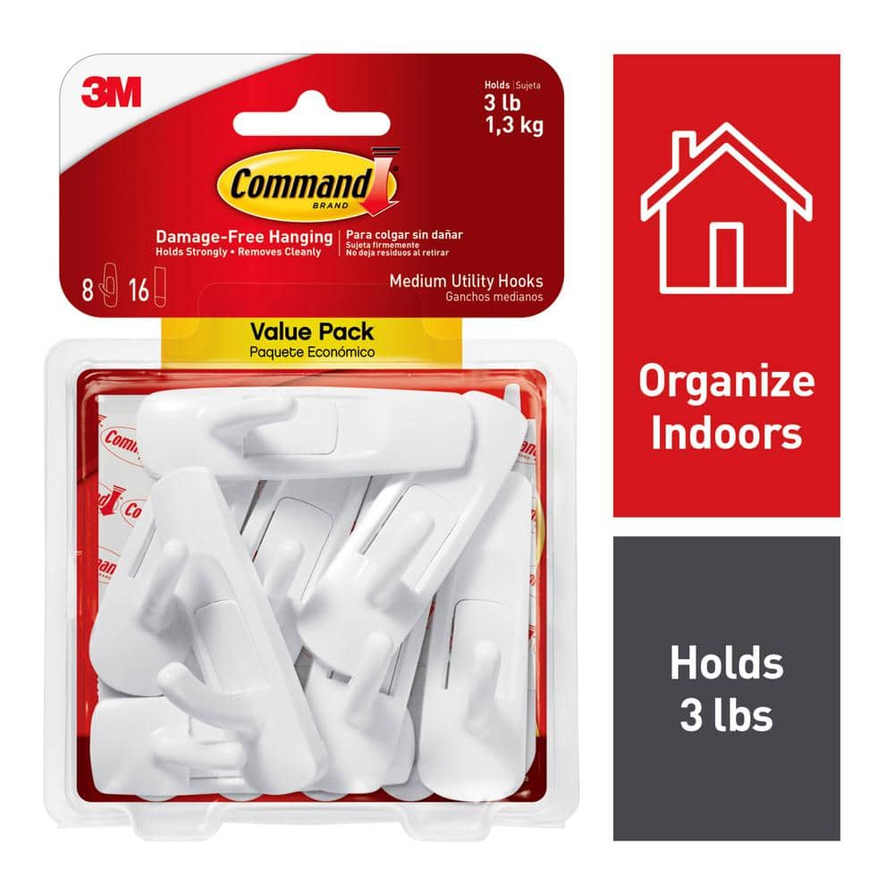 3M™ Command™ Utility Hooks, 17002, No Surface Damage, 2 hooks + 4 strips,  Small, For hanging items
