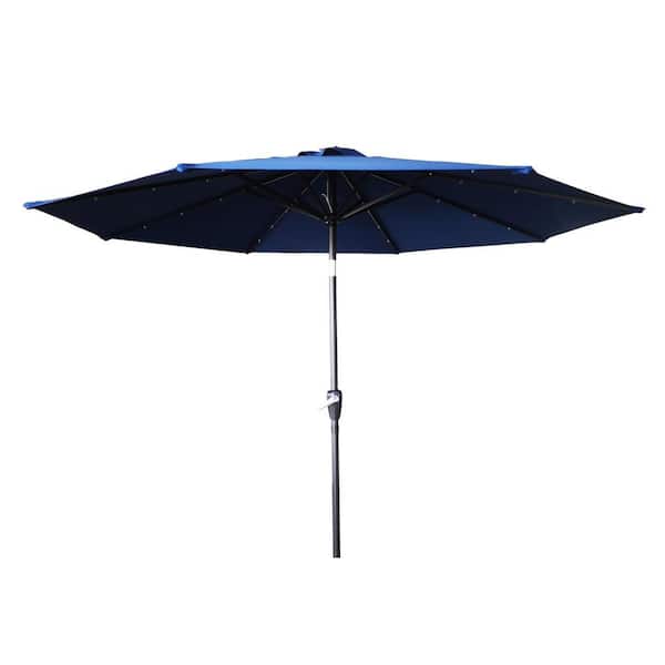 maocao hoom 9 ft. Octagon Aluminum Patio Market Umbrella with LED Lights and Push Button Tilt in Navy
