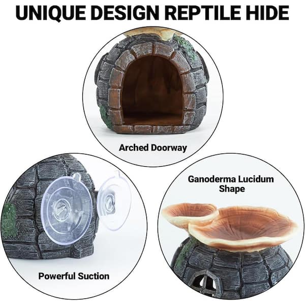 Reptile Hides Reptile Hide Cave With Suction Cups - Resin Hollow Log Habitat For Geckos & Lizards Suction Cup Reptile Decor